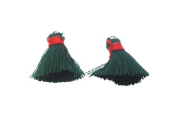 2 Pompons Vert foncé et Rouge 22*10mm polyester