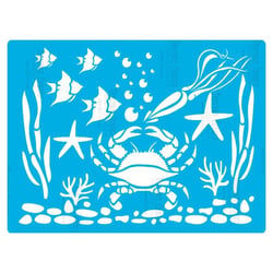 Pochoir plastique souple réutilisable 18,5 x 14,5 cm Fabrika Decoru FOND MARIN CRABE POISSON 372