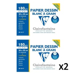 Lot de 2 pochettes papier dessin à grain blanc 24x32cm Clairefontaine