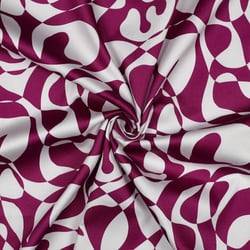 Tissu Coton satiné Iris motif abstrait Violet sur fond Blanc cassé