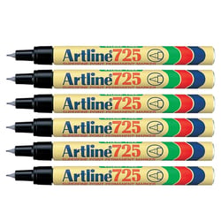 Lot de 6 marqueurs permanents pointe conique fine 0,4 mm - ARTLINE - 725 - Noir