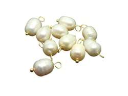 4 Breloques perle d'eau douce naturelle 17mm -  attache en laiton Or 18K