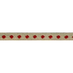 Bobine 25m galon marron Pois Rouge en lin 11mm