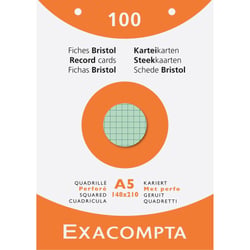 Étui de 100 fiches - bristol quadrillé 5x5 perforé 148x210mm - Couleurs assorties - x 10 - Exacompta
