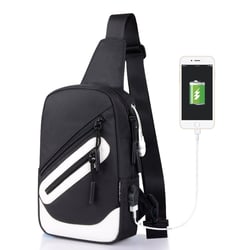 Sac À Bandoulière Multifonctionnel Charge USB Externe Étanche Blanc Noir YONIS