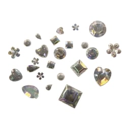 Mix strass acrylique, diff. formes, cristal irisant, 5 - 14mm, boîte 1000 pces