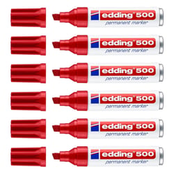 Lot de 6 marqueurs permanents - EDDING - Pointe biseautée 2-7 mm - Rouge - Rechargeable