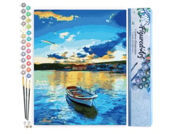 Peinture par Numéro Figured'Art - Barque et Lever de Soleil - Kit de Loisir Créatif DIY Numéro d'Art Complet - 40x50cm sans châssis en bois