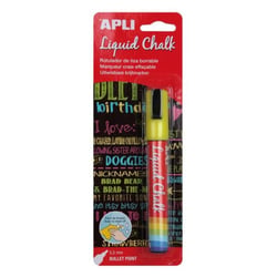 Apli 13956 - Marqueur craie liquide effaçable pointe ronde écriture jaune diàmètre 5.5mm