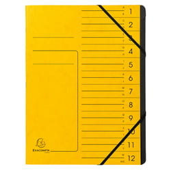 Trieur agrafé avec élastiques intérieur noir 12 compartiments - A4 - Jaune - x 10 - Exacompta
