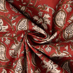 Tissu Voile de Coton indien Block print Leela floral sur fond Terracotta