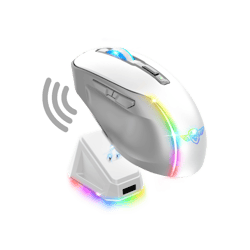 Souris sans fil avec socle de recharge - Blanche - Gaming - ELITE-M50 - LED - Personnalisable - Boutons programmables