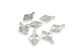 10 Petites breloques fines losange strié 13*8mm laiton plaqué argent 925