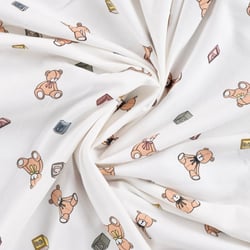 Tissu Jersey Coton imprimé Cubes et petits oursons sur fond Blanc cassé