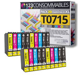 T0715 - Pack 20 cartouches Epson T0715 compatibles Stylus SX415 SX410 SX600FW - 123CONSOMMABLES