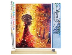 Peinture par Numéro Figured'Art - Forêt d'Automne et Femme au Parapluie - Kit de Loisir Créatif DIY Numéro d'Art Complet - 40x50cm toile roulée + châssis en bois à monter