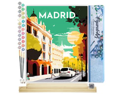 Peinture par Numéro Figured'Art - Affiche Vintage Madrid - Kit de Loisir Créatif DIY Numéro d'Art Complet - 40x50cm toile roulée + châssis en bois à monter