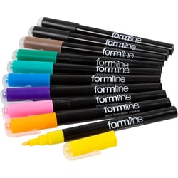 Feutres Formline pour verre/porcelaine, trait 1-2 mm, ass. de couleurs, 10 pièces/ 1 Pq.