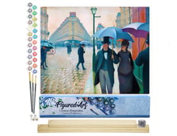 Peinture par Numéro Figured'Art - Rue de Paris, temps de pluie - Gustave Caillebotte - Kit de Loisir Créatif DIY Numéro d'Art Complet - 40x50cm toile roulée + châssis en bois à monter