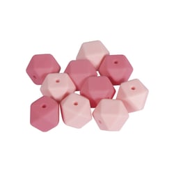 Perles en silicone Idéal attache tétine Hexagone 14mm 10 pièces - rose
