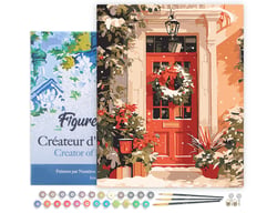 Peinture par Numéro Figured'Art avec Cadre - Couronne de Noël - Kit de Loisir Créatif DIY Numéro d'Art Complet - 40x50cm toile tendue sur châssis