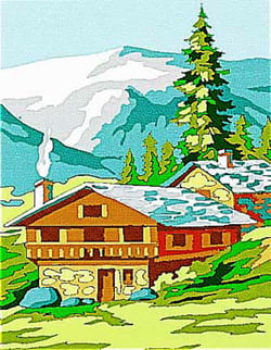 Kit canevas Chalet en montagne 20x25 cm