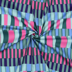Tissu Coton Viscose rayures Rose, Bleu et Vert forêt sur fond Vert jade