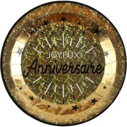 10 Assiettes Anniversaire Etincelant Or