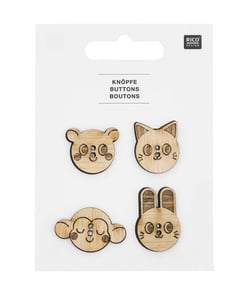 Boutons en Bois Tête d'Animaux X4 de Rico Design : Une Touche de Charme Naturel pour vos Créations Bébé Blanc