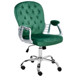 Chaise de Bureau Vert en Velours Dossier Capitonné Hauteur Réglable Pivotant