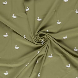 Tissu Jersey Coton imprimé Tom petits canards sur fond Vert olive