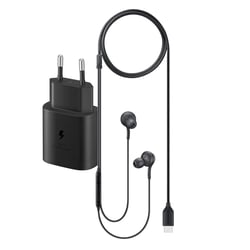 Samsung Chargeur Secteur Rapide 25W USB-C avec Écouteur Intra-auriculaires USB-C Noir