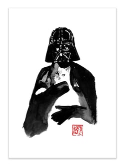 Affiche 50 x 70 cm -  Darth Vader and cat - Pechane Sumie