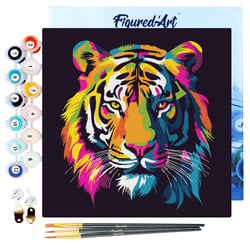 Mini Peinture par Numéro Figured'Art 20x20cm avec cadre Tigre Abstrait Pop Art - Petit Format
