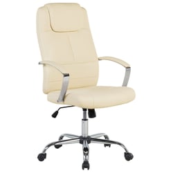 Chaise de Bureau Fauteuil Cuir PU Beige avec Pied Chromé à Roulettes Réglable en Hauteur Design Ergonomique Moderne avec Dossier Inclinable Beliani