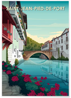Affiche ville Saint-Jean-Pied-de-Port | A3 : 29,7x42cm