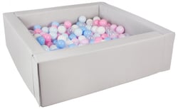 Piscine à balles carrée avec 300 balles - gris/blanc, transparent, bleu clair, rose clair, rose, bleu - Velinda