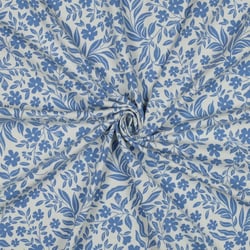 Tissu Jersey Coton imprimé Petites Fleurs Bleues sur fond Blanc