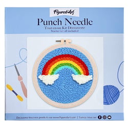 Figured'Art Punch Needle Kit Complet pour Adultes et Enfants - Arc en ciel et Nuages - Parfait pour Débutant. Set prêt à broder taille 20x20cm avec cadre circulaire