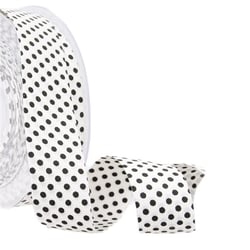 Bobine 15m Ruban pois polyester Blanc et noir