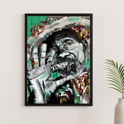 Poster encadré portrait cubain — Havana Verde — Tableau décoratif mural — Calbarracin — cadre bois — 70 x 50 cm