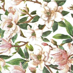 Lot de 4 serviettes en papier découpage collage 33 cm FLEUR MAGNOLIA FA 118 XL