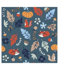 Tissu coton animaux et feuillage de 150 cm de largeur forestbleu vendu par 50 cm