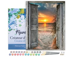 Peinture par Numéro Figured'Art avec Cadre - Porte sur la mer - Kit de Loisir Créatif DIY Numéro d'Art Complet - 40x50cm toile tendue sur châssis