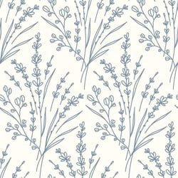 Tissu Popeline de Coton Brins Bleu grisé sur fond Ecru