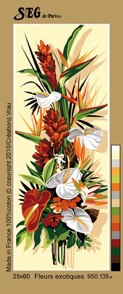 Canevas antique Fleurs exotiques 25x60cm