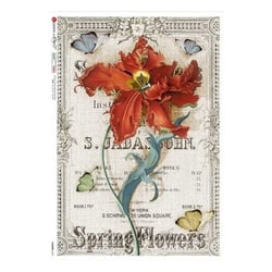 1 feuille de papier de riz 32 x 45 cm découpage collage Paper Designs FLEUR ROUGE PAPILLON RETRO 0356XL