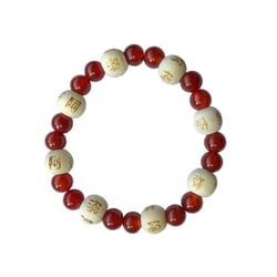 Bracelet Cornaline Perles rondes 8 mm et Perles bois 1 cm - Omsaé