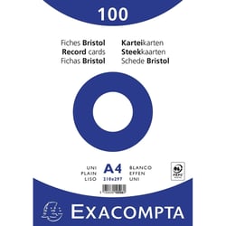 Fiches bristol - A4 - Blanc - Unie - Non perforées - Lot de 100 - Papier épais - Exacompta