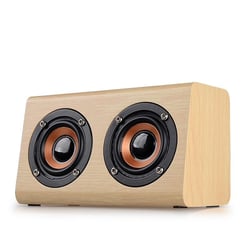Enceinte Bluetooth Bois Double Cornes 3W Son Stéréo Micro Intégré Autonomie 8H Beige YONIS